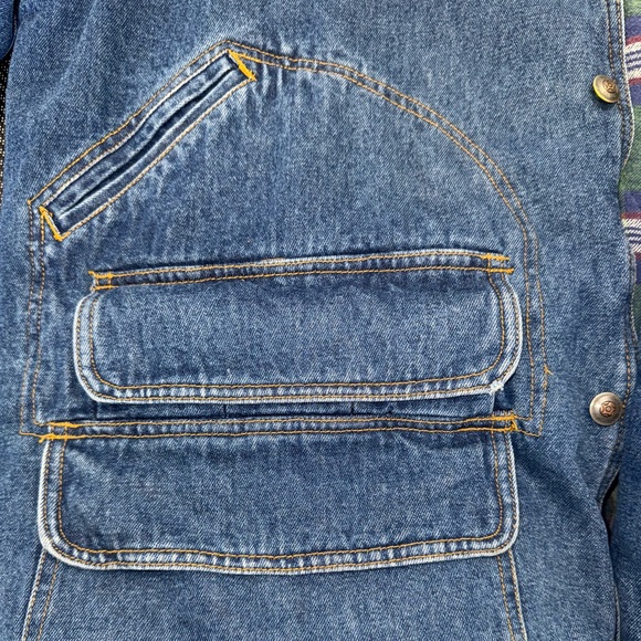 Vintage Maxwear Flannel Lined Denim Chore/Barn Jacket with Leather Collar M-XL - Picture 9 of 12